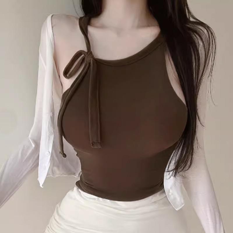 Korean Off-Shoulder Lace-Up Halter Slimming Tank for Women
