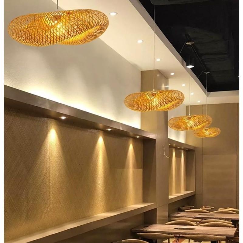 Bamboo Lantern Pendant Lamp Japanese Style Retro Hanging Chandelier Restaurant/Teahouse Bar Ceiling Lighting Fixture
