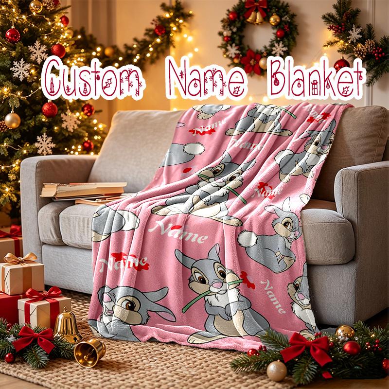 1pc Snug Thumper Friends Whimsical Bunny Blanket, Custom Name Print Blanket, Perfect for Home, Couch, Bed, Picnic, Travel, Office