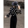Lansere Women's French Style Polka Dot Ruffle V-Neck Blouse