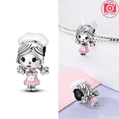 Original Charms Copper Pink And Cute Baking Girl Beads Fit Charms Plata Bracelets For Women Jewelry Making Fine Gifts