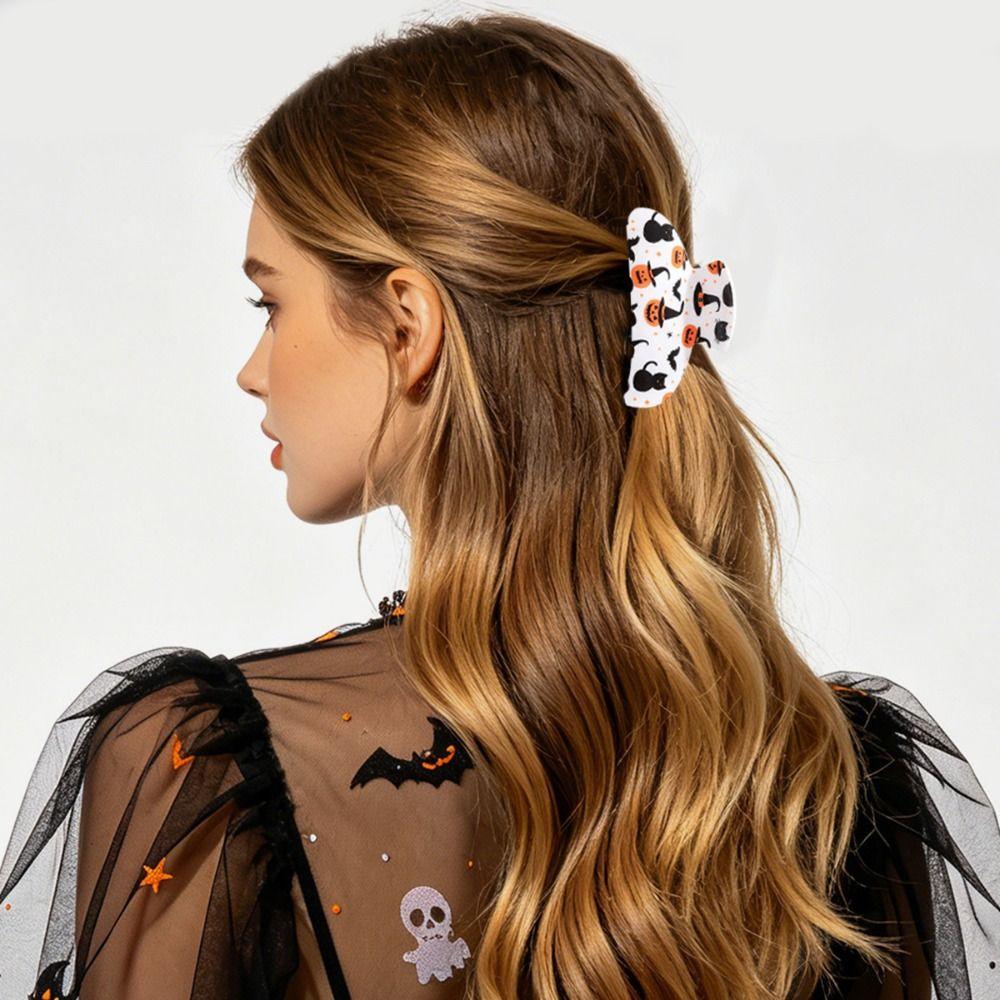 PVC Halloween Hair Claw Skeleton Acrylic Ghost Hairpin Pumpki Hair Clip  Trendy Girls