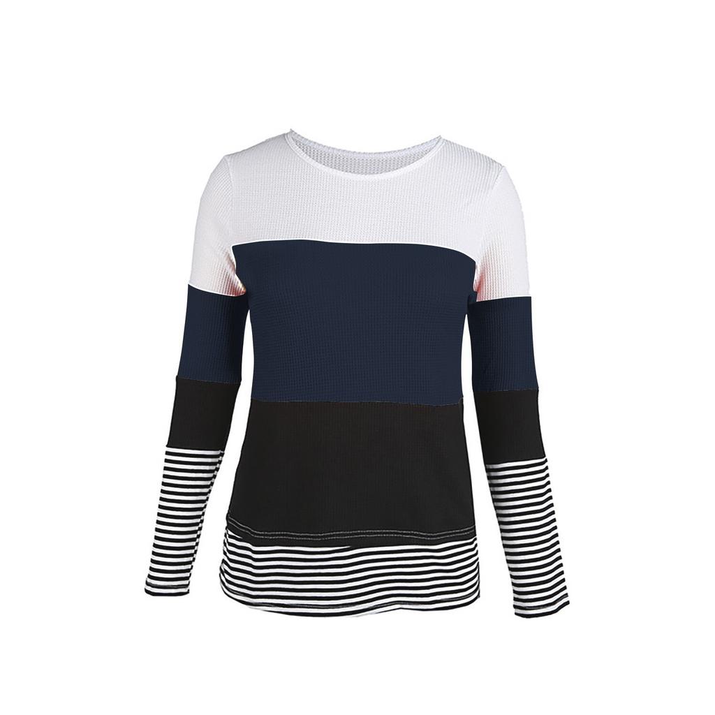 Winter Women's Long-Sleeved Striped  Stitching Sweatershirt Tops