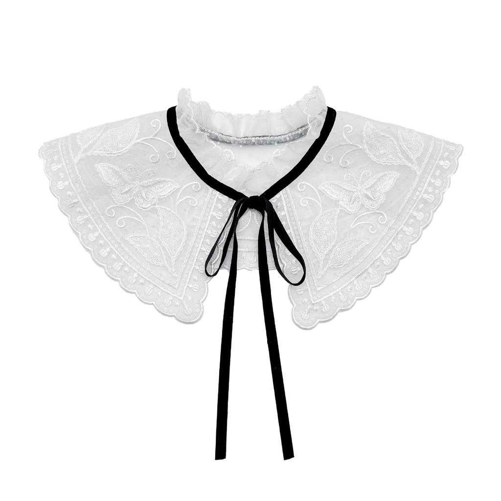 Autumn/Winter Detachable Wool Embroidered Lace Ruffle Collar Dickey