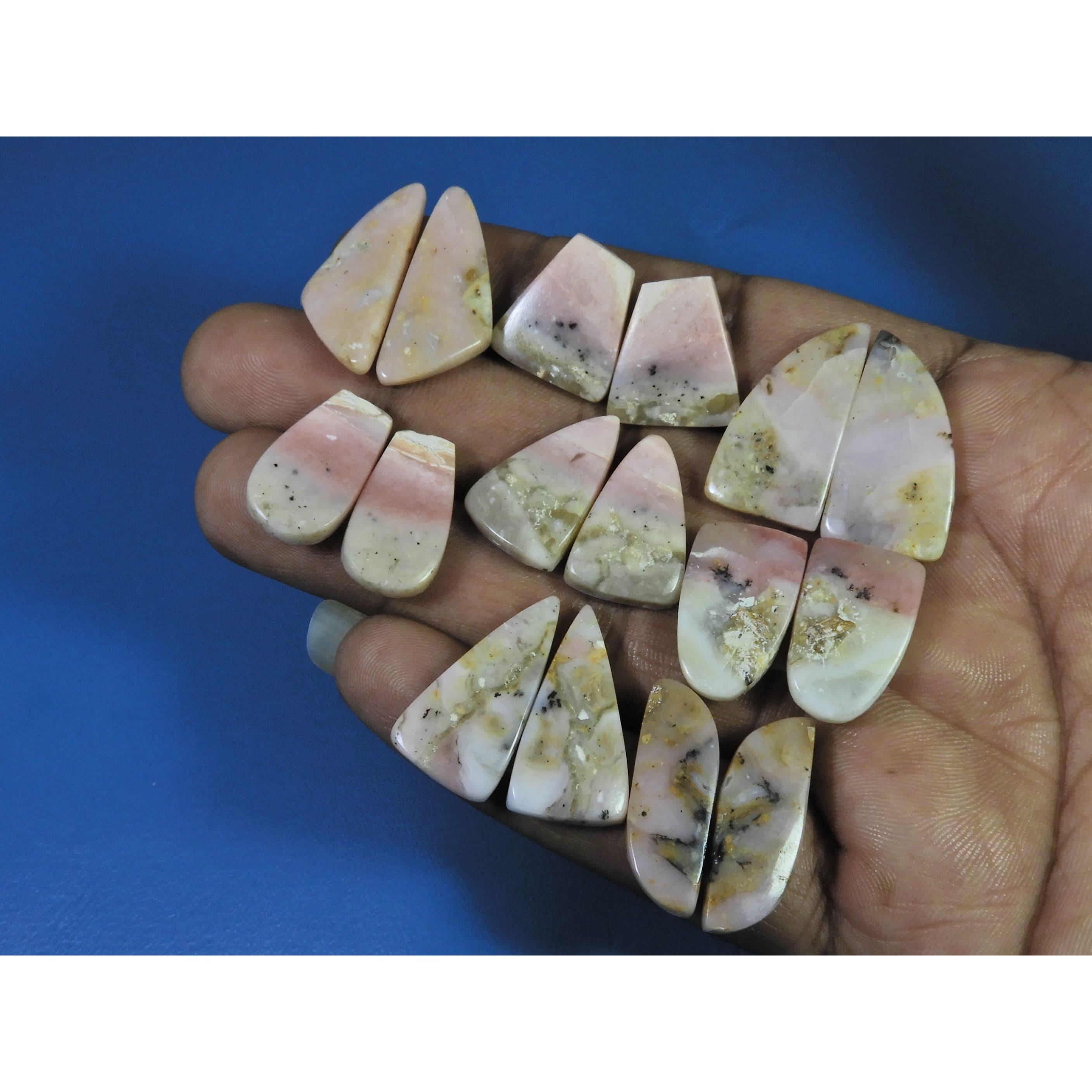 140Cts.Natural Pink Opal Matched Pair Cabochon Loose Gemstone 08 Pair Lot C-2413