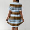 Women Loose Fit Casual Shirt Dress with Button Front and Stand Collar Short Sleeve Striped Design for Everyday Wear