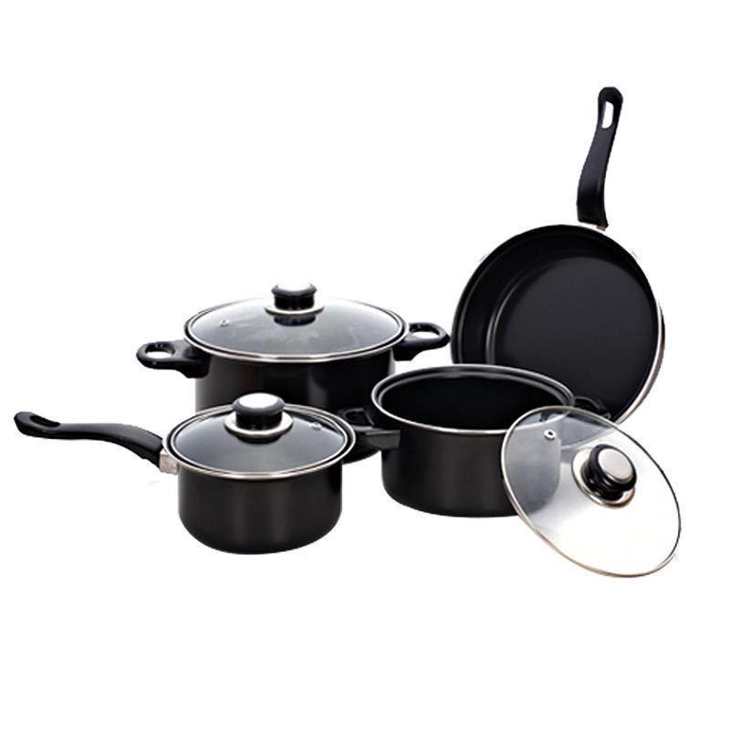 Thirteen-Piece Non-Stick Cookware Set: Includes Spatula, Soup Pot, Milk Pot, Frying Pan, and More.