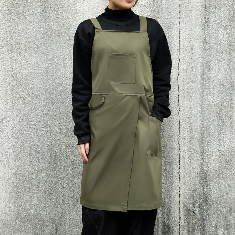 Oil-proof Waiter Work Apron with Pocket for Cafe Salon Nails Shop Anti-dirty Cross-back Women's Kitchen Apron for Cooking Baking