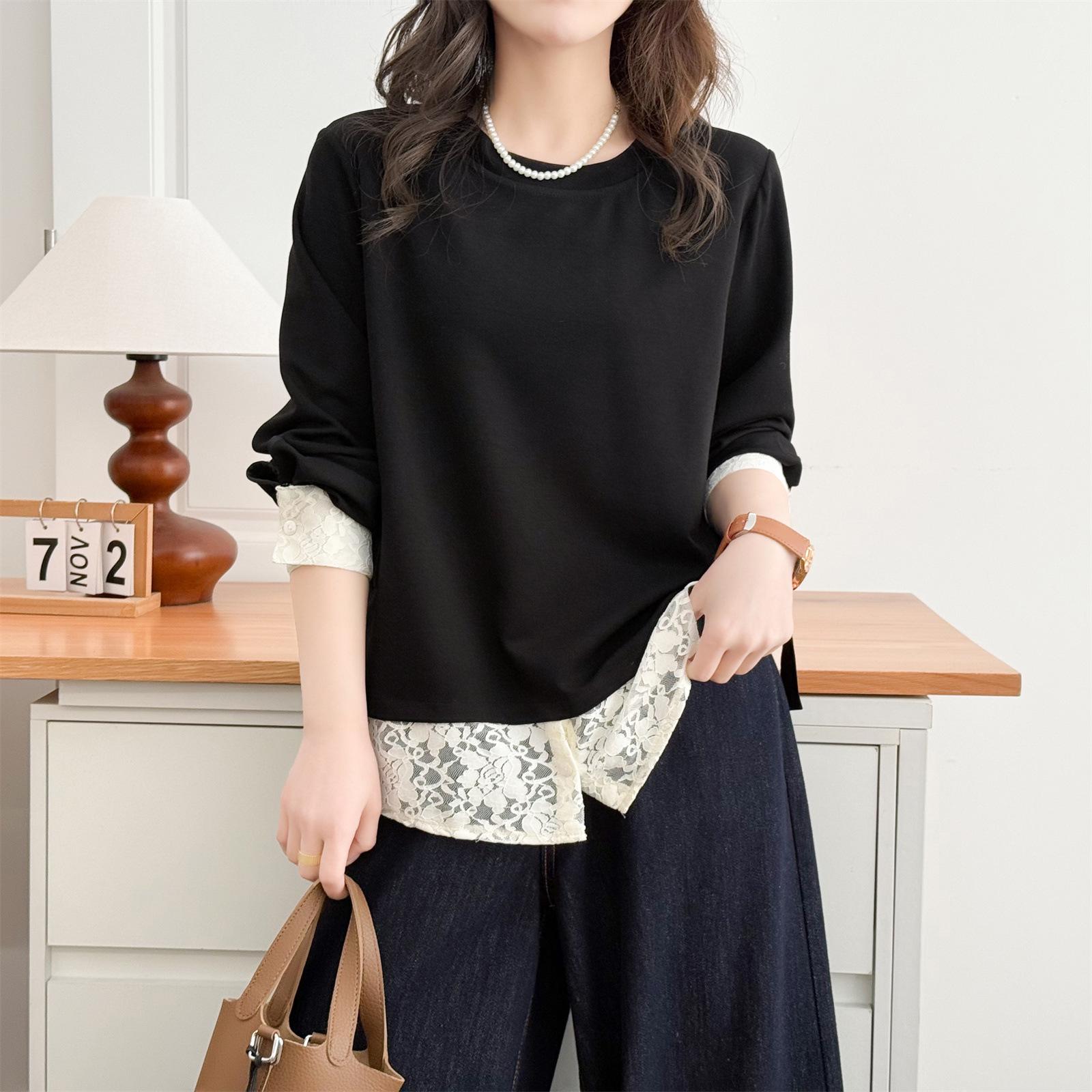 2026 Spring Women s Plus Size Lace Patchwork Hoodie - Long Sleeve 2-Piece Slimming Pullover 3XL
