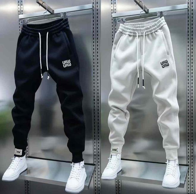 Trendy men's solid color sweatpants simple splicing tied feet, Harlan pants elastic waist pants