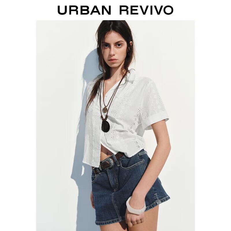 UR 2025 Spring Women s Floral Cutout Short-Sleeved Button-Up Shirt S