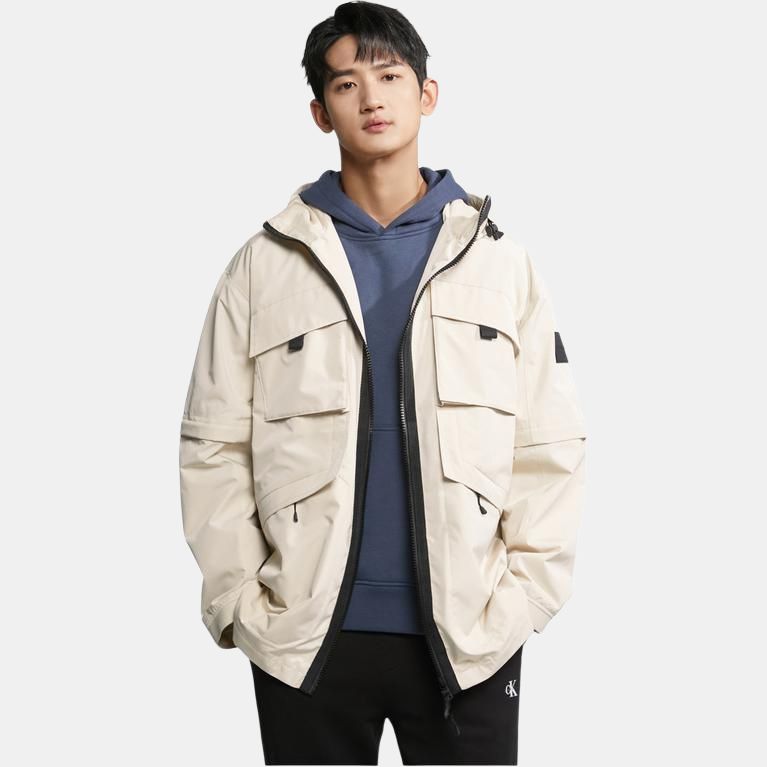 Calvin Klein Casual Outdoor Sports Multi-Pocket Simple Patch Hooded Spring Autumn Jacket Men Jackets J322943-ACI