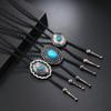 Adjustable Western Cowboy Bolo Tie with Alloy Pendant and Leather Necklace