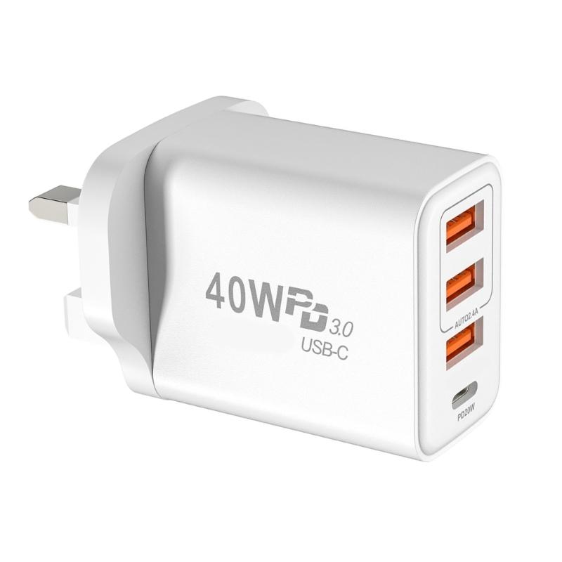 4 Συσκευές Γρήγορη 3 Θύρες USB A 1 Θύρα USB C Έξοδος 40W για Τηλέφωνα Tablets Laptops