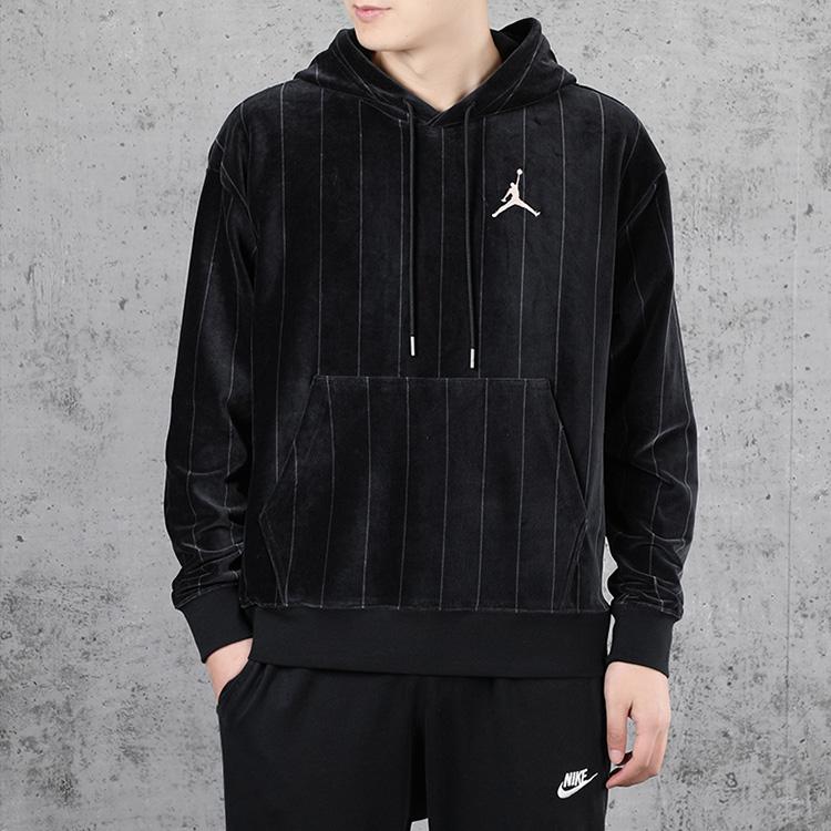 Jordan Air Fleece Hoodie With Vertical Stripes Men Hoodie Black CD5740-010