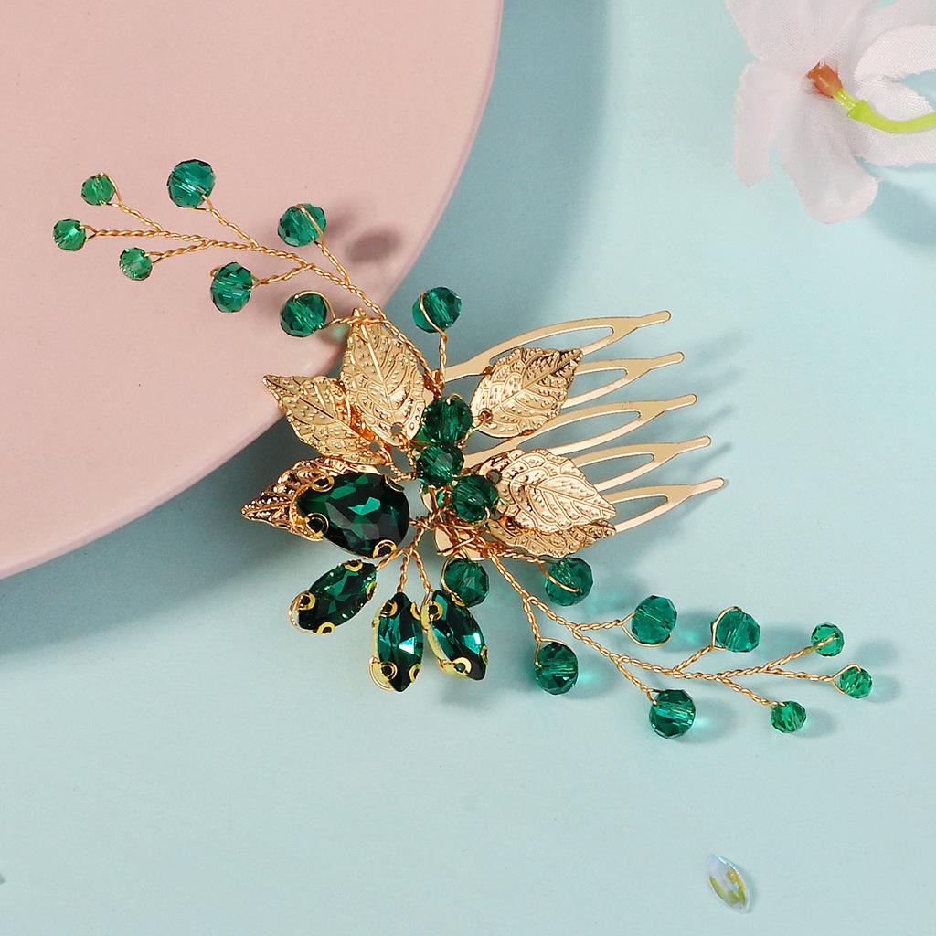 Nowy ślubny grzebień do włosów, na imprezę, występ, dziecięca ozdoba do włosów, ręcznie robiony zielony stras, pięciozębny mały grzebień