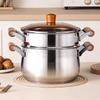 Beech Wood Handle Cookware Set: 5PC Stainless Steel Pot Set with Milk Pot, Double-Ear Soup Steamer, and Gift-Ready Packaging.