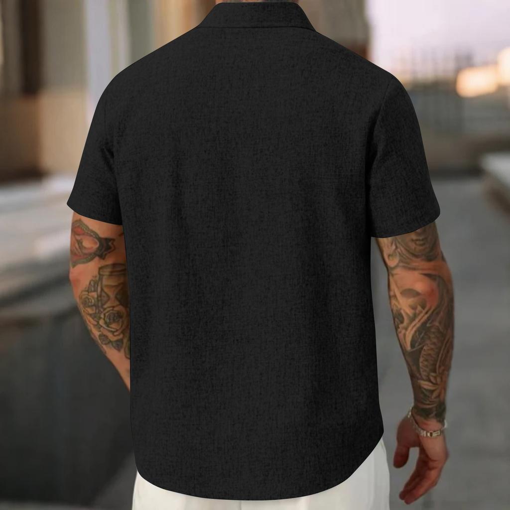 Men's Summer Solid Color Lapel Short-Sleeved Shirt Men's Casual Fashion Short-Sleeved Shirt