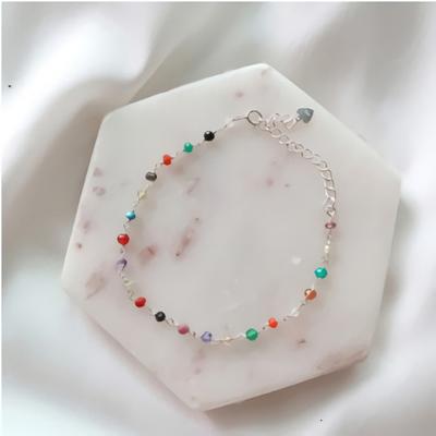 Simple Ball Chain Daily 925 Silver Bracelet with Rainbow Natural Stone