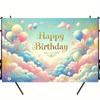 2D Cloud & Balloon Happy Birthday Backdrop for Baby Shower and Birthday Decor