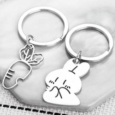 Rabbit Carrot Girlfriend Key Pendant Stainless Steel Keychain Couple Cute Tutu Cartoon Bag Pendant