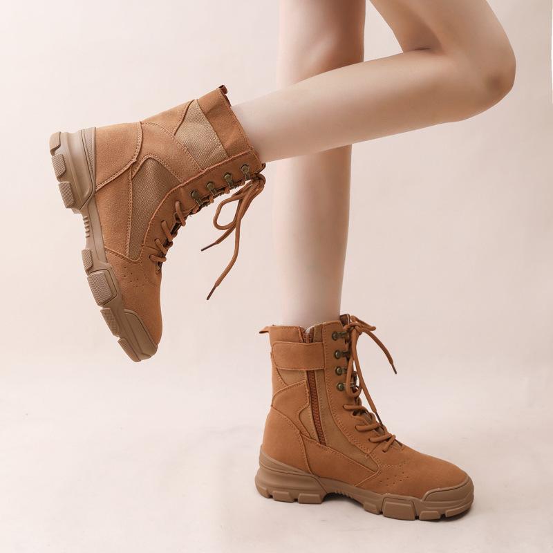 Brown canvas Martin boots women's summer spring and autumn new outdoor hiking shoes versatile desert boots platform short boots