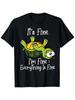 It's Fine, I'm Fine, Everything Is Fine'' Funny Cute Turtle Print T-Shirt - 100%