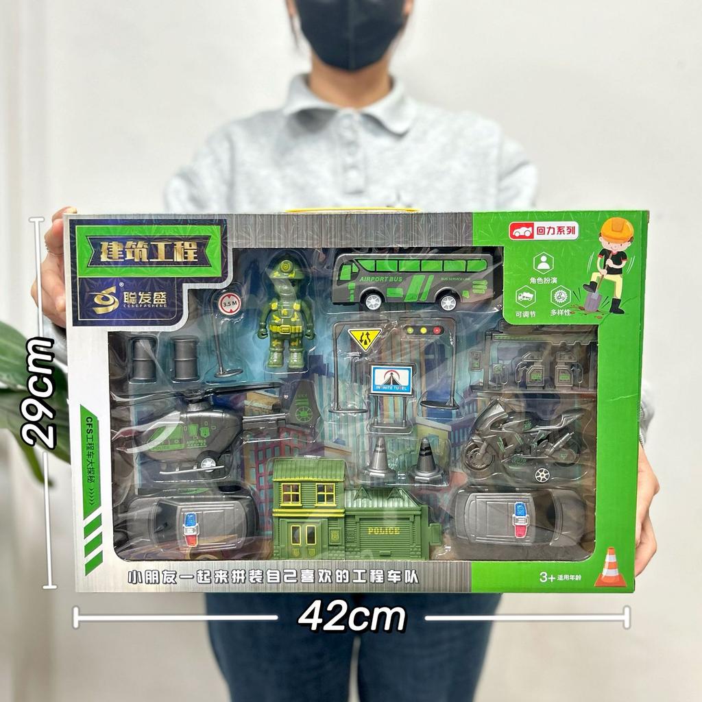 Construction Truck Fire Truck Inertia Pull Back Truck Set Gift Box Excavator Bulldozer Model Boy Toy