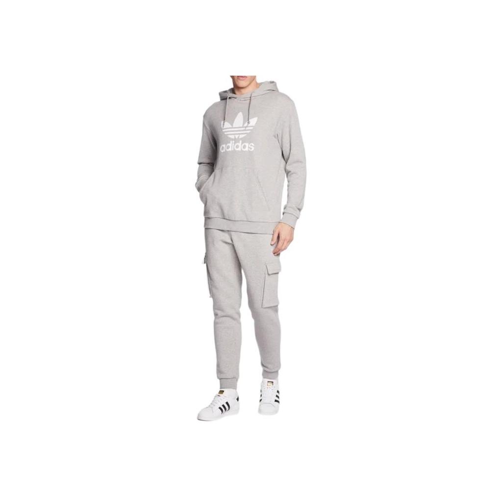 adidas Originals Kleeblatt Buchstabenlogo Bedruckter Pullover Hoodie Herren Hoodies Grau IA4884