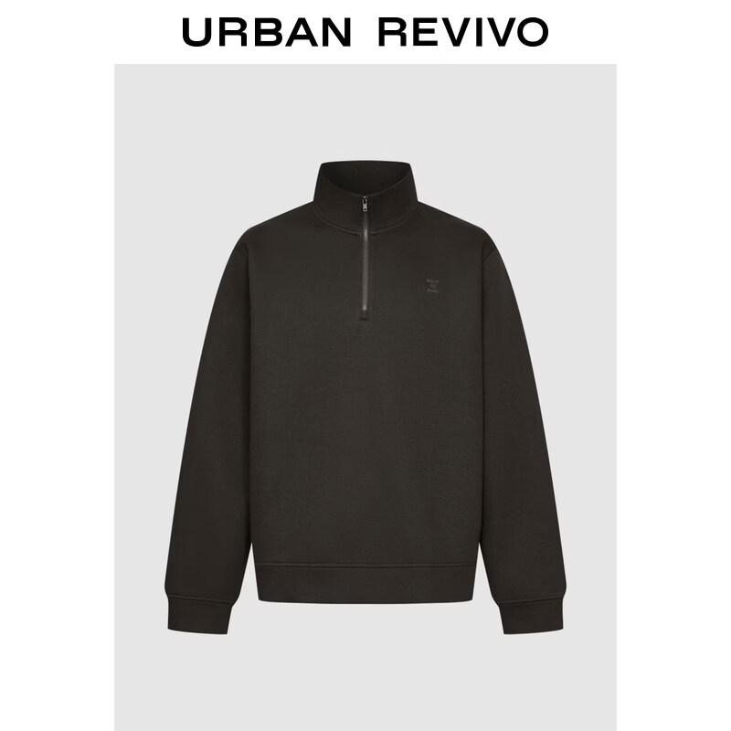 UR Men's Stand-Collar Half-Placket Letter Embroidery Sweatshirt