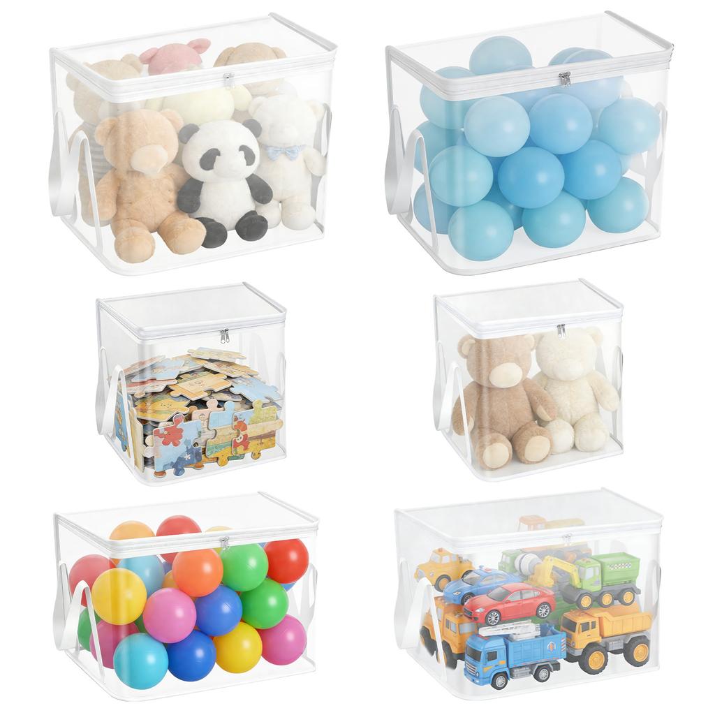 6Pcs Toy Storage Bag with Handle and Zipper Clear PVC Toy Organizer Bag Multipurpose for Doll Board Game Building Block