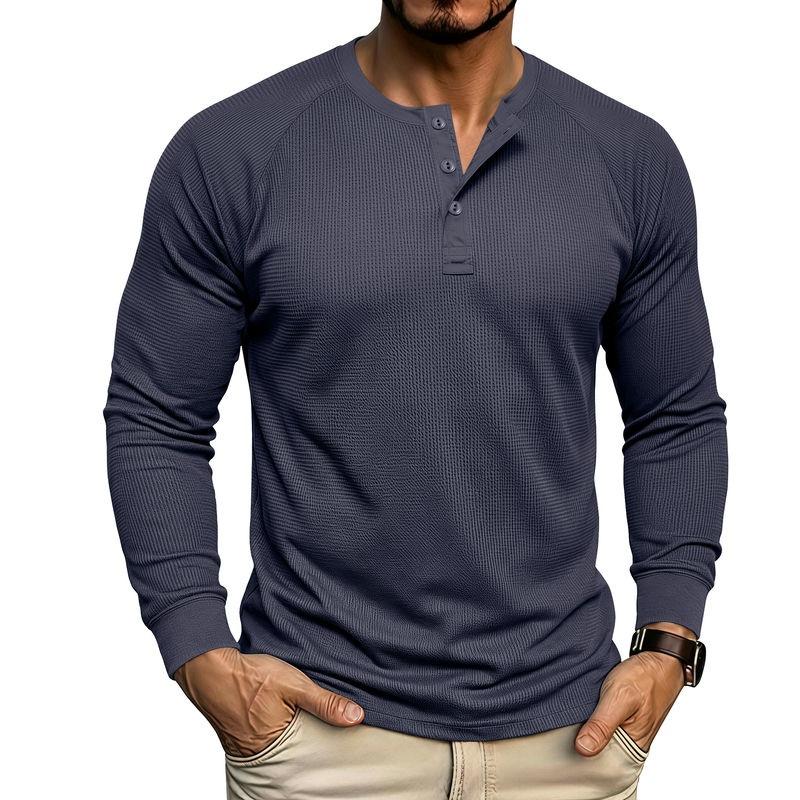 Mens Long Sleeve Henley Basic Solid Casual T Shirt