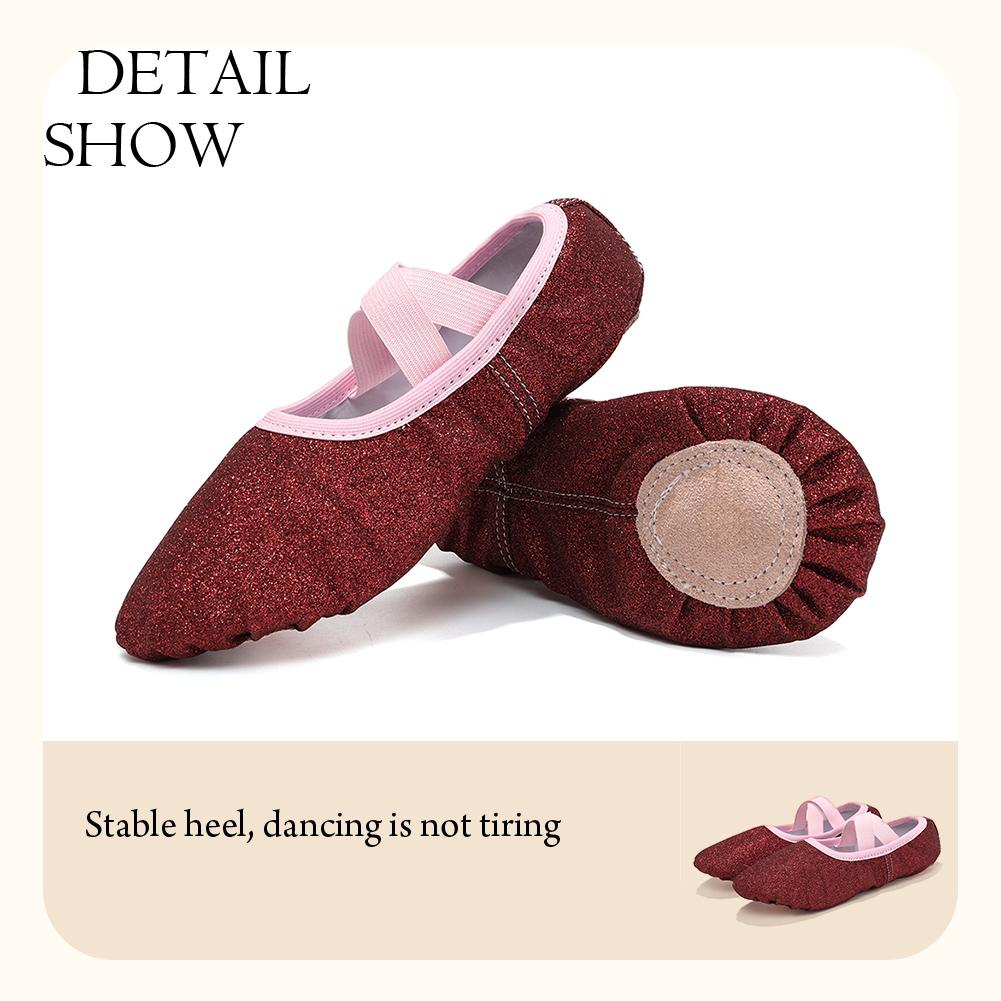 Ballet Shoes for Girls Glitter Ballet Dance Shoes Leather Dance Slippers Full Sole Ballet Dance Flats for Childrens Kids Toddler for Dance