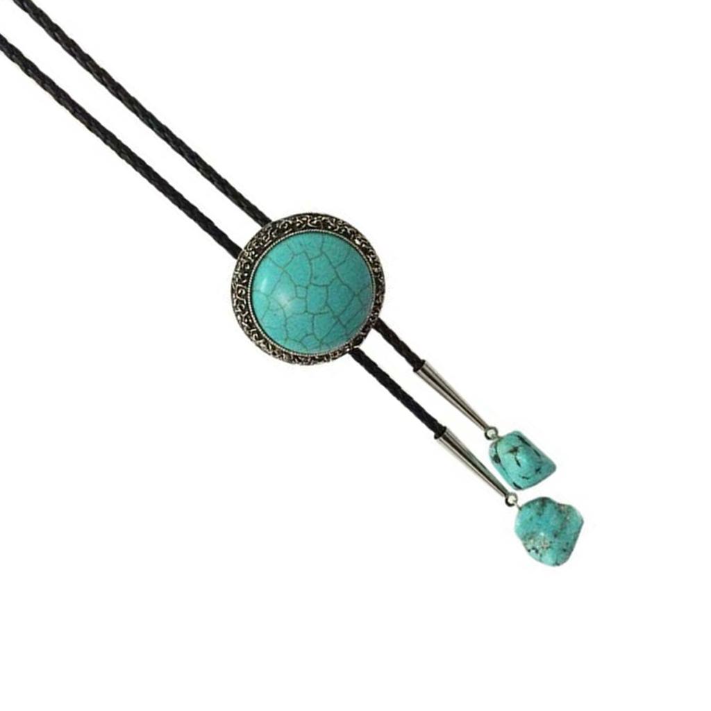 Vintage Turkis Stein Cowboyhatt Bolo Tie Western Punk Faux Lær Tau Slips Smykker Skjortekjede Halskjede for Menn