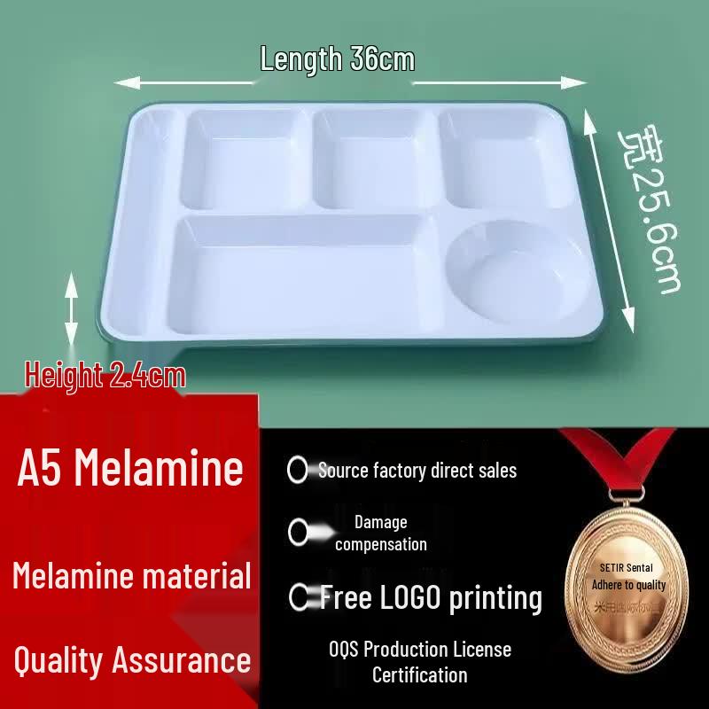 HANDUNYOU Commercial Melamine 6-Compartment Rectangular Divided Plate