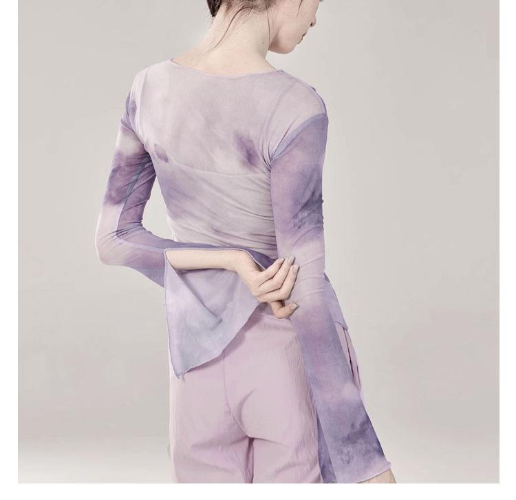 Women's Gradient Ethnic Dance Costume - Long Sleeve Gauze for Classical Chinese Dance Practice and Art Exams.