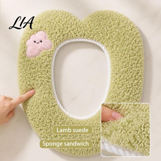 Soft Warm Bathroom Pad Plush Toilet Seat Cover for Autumn Winter, Cute Washable Warmer with Zipper Closure, Universal Fit Thickened Cushion Love/Cloud