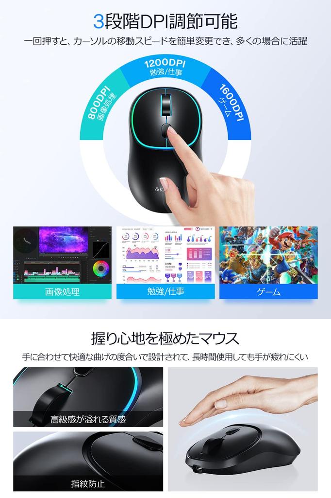 Model Mouse Bluetooth Wireless Thin Quiet 3DPI Mode High Precision Portable Bluetooth Mouse RGB Breathing Light Optical High Sensitivity Charging