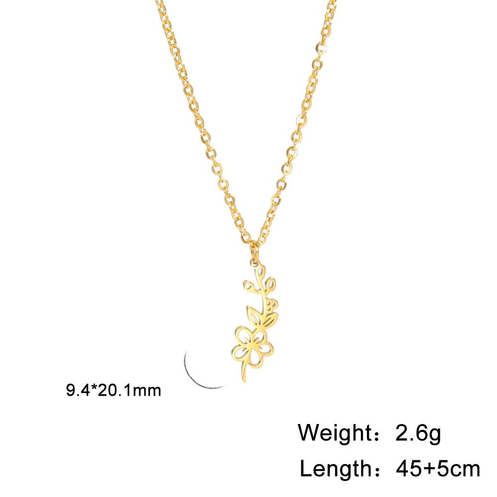 Stainless Steel Birth Month Flower Necklace Snowdrop Daisy Rose Pendant Neck Chains Trendy Jewelry Birthday Gift