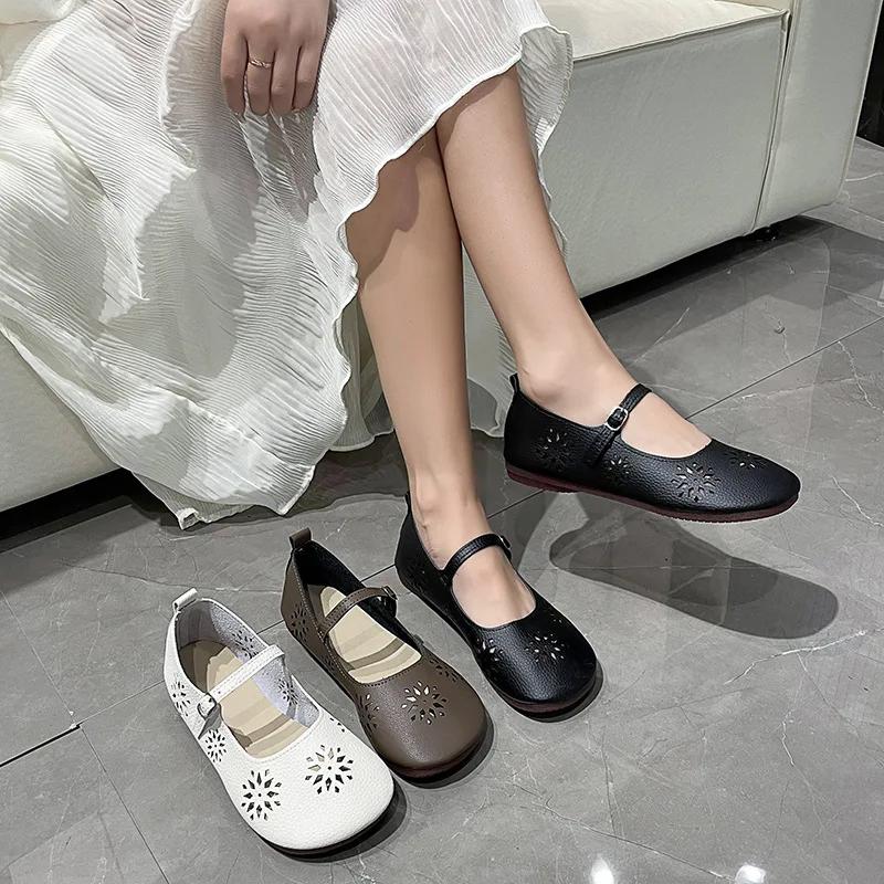2025 New Ladies Leather Shoes Fashion Slip On Women's Flat Shoes Soft Comfor Walking Shoes Lightweight Non-slip Loafers Zapatos