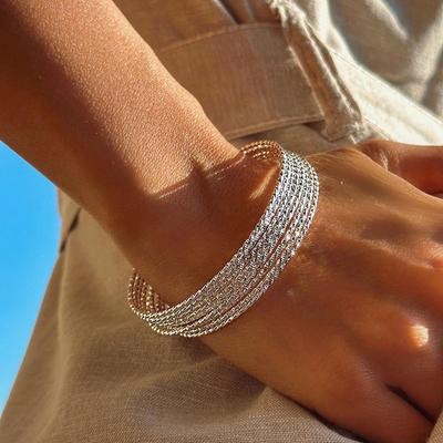 Conjunto de pulseiras de liga joias moda nicho multicamadas empilhadas anel liso pulseira mulheres