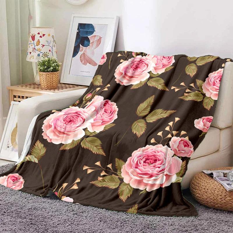 Pink Rose Flowers Printed Blanket for Sofa Bed Travel Camping Living Room Office Conditioning Blanket for All Seasons Gifts