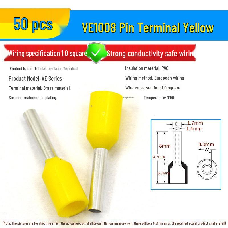 European Tubular Wire Connectors: VE0508, 7508, 1008, 1508, 2508 Pin Terminals