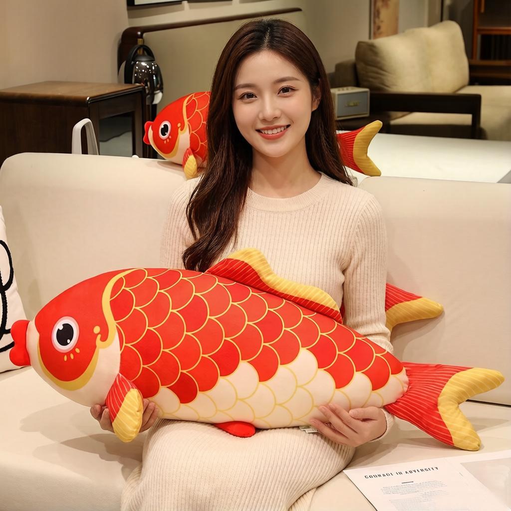 60Cm Red Koi Fish Plush Pillow Stuffed Ocean Animal Cushion Long Bolster Sleeping Companion Decoration