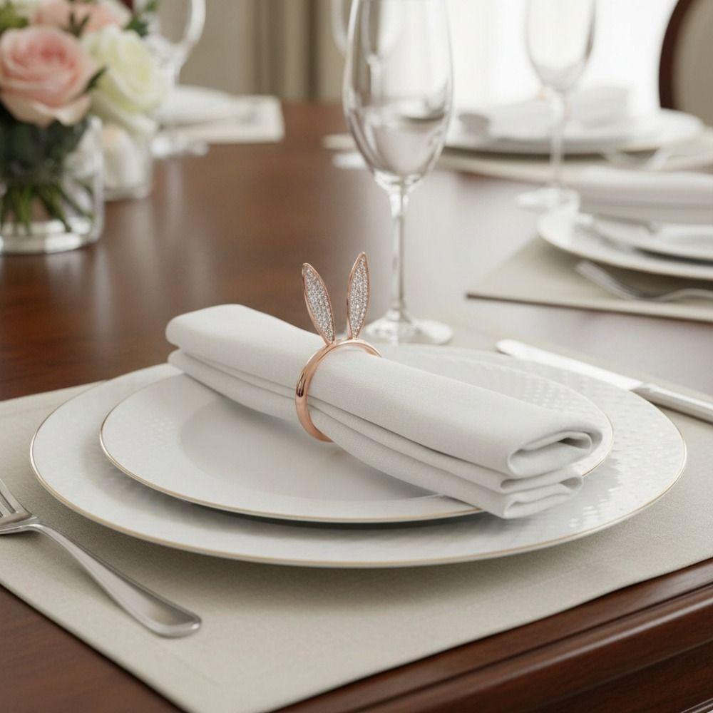 6 Piece Zinc Zinc Alloy Bunny Ear Napkin Holder 3 D Ear Napkin Buckle Creative Decorative Napkin Ring  Banquet