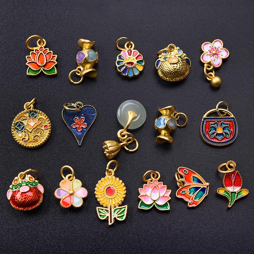 16pcs/Lot Mixed Plant Flower Enamel Charms For Jewelry Making Supplies Gold Color Sunflower Tulip Pendant DIY Bracelets Necklace