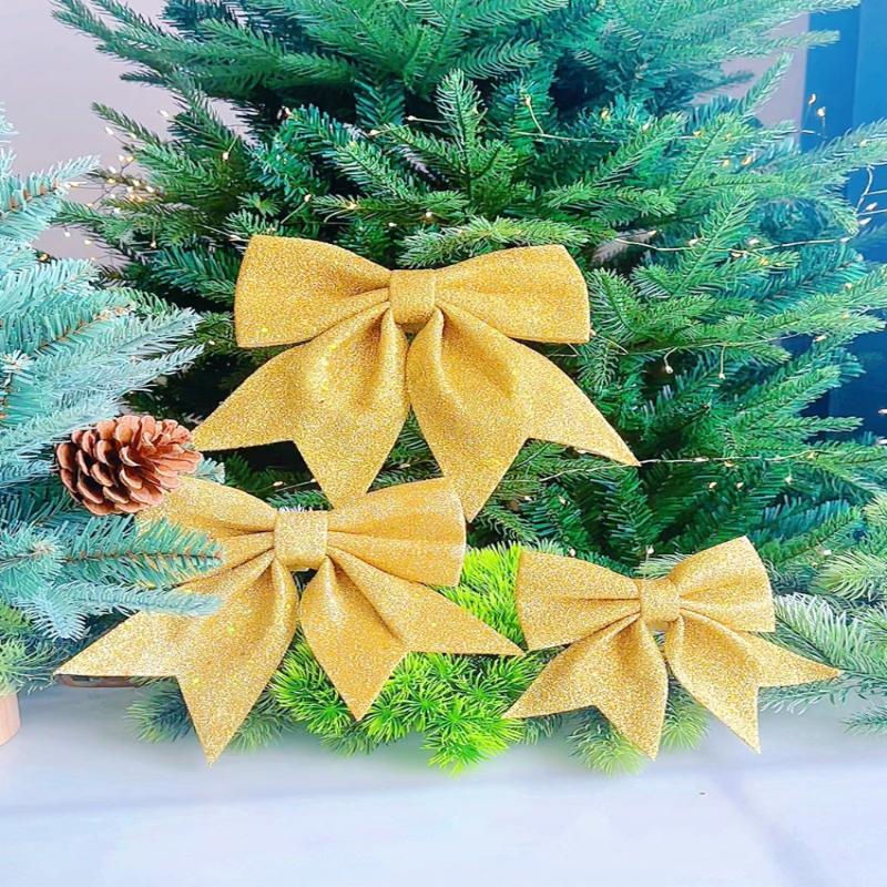 1/2Pcs Large Red Gold Sparkling Bow Glitter Christmas Ribbon Bowknot Xmas Tree Hanging Ornaments  Year Home Decoration