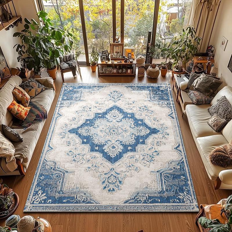 RAKKS Luxury Bohemian Crystal Area Rug,Washable,Anti-Slip,Modern Floral Print for Living Room,Bedroom Home Decor Large Carpet