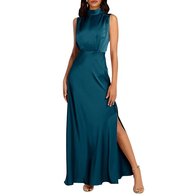 Amazon cross-border new European and American skirts French high-end light evening dresses silk satin neck celebrity dresses