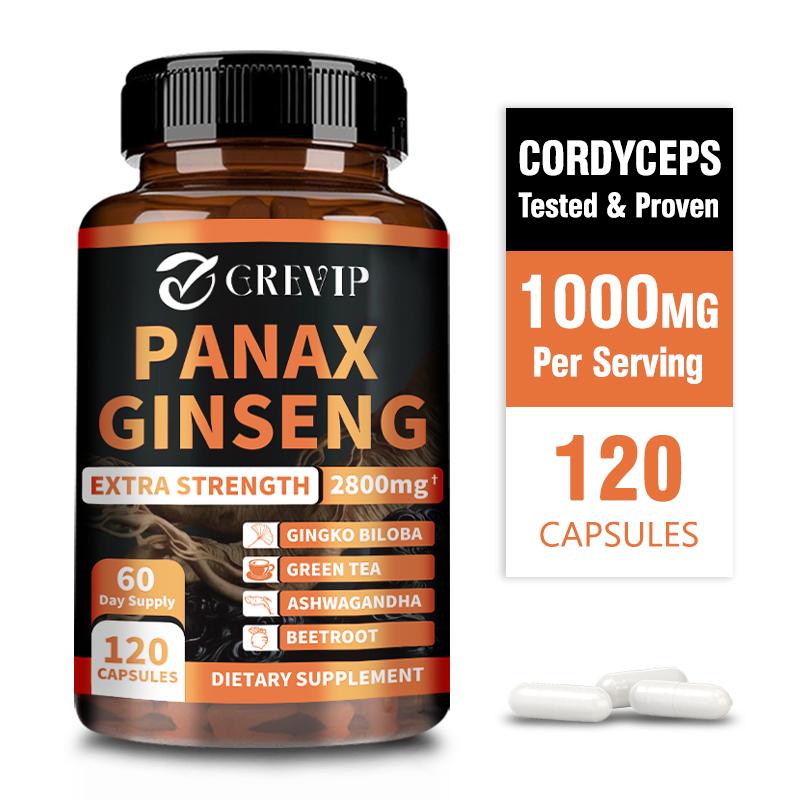 PANAX GINSENG, 120 Vegetarian Capsules, 2800 mg, Relieves Fatigue, Boosts Energy Levels and Muscle Building